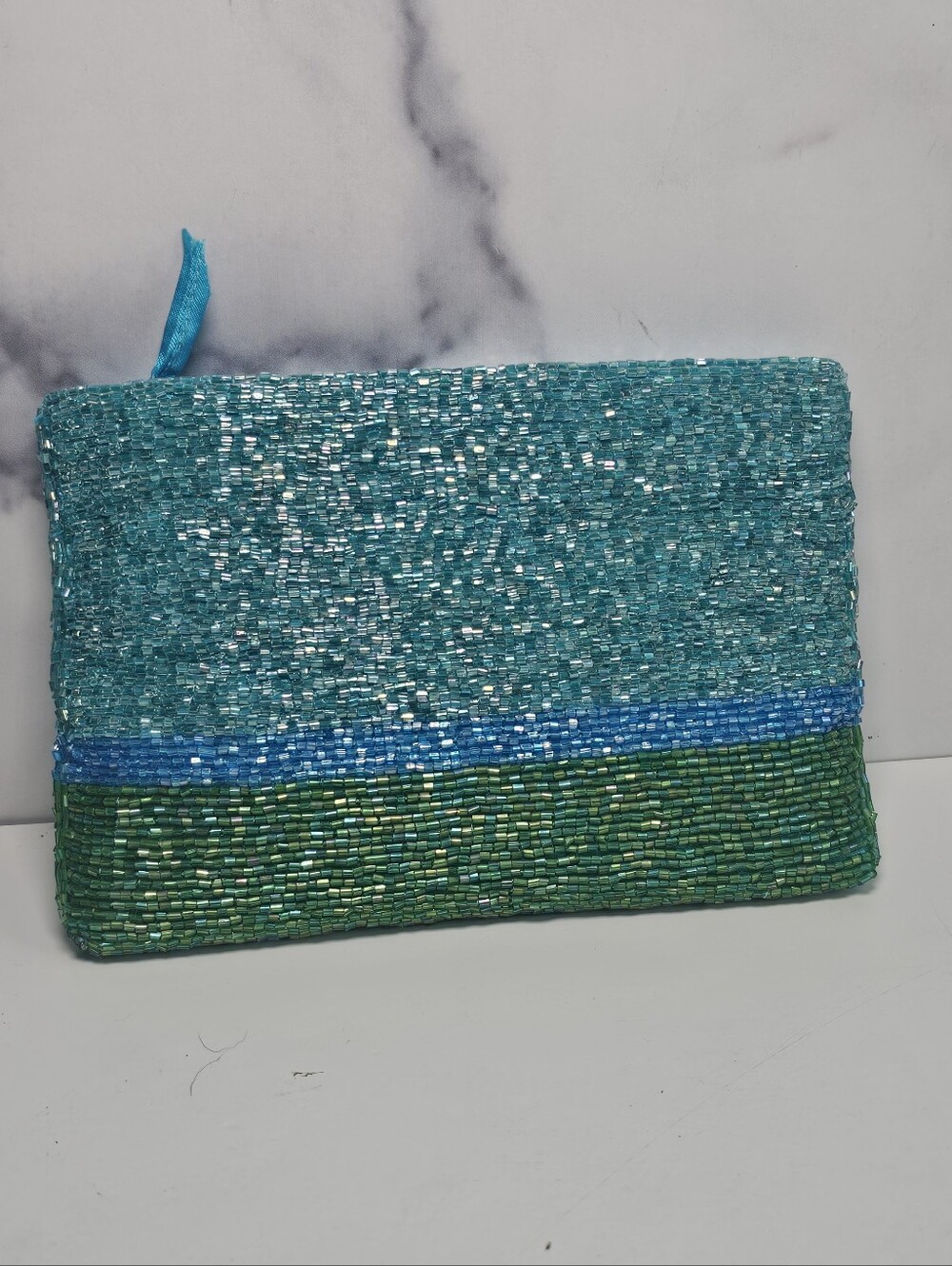 Neiman Marcus Glass Seed Hand Beaded  Ombre Pouch Clutch